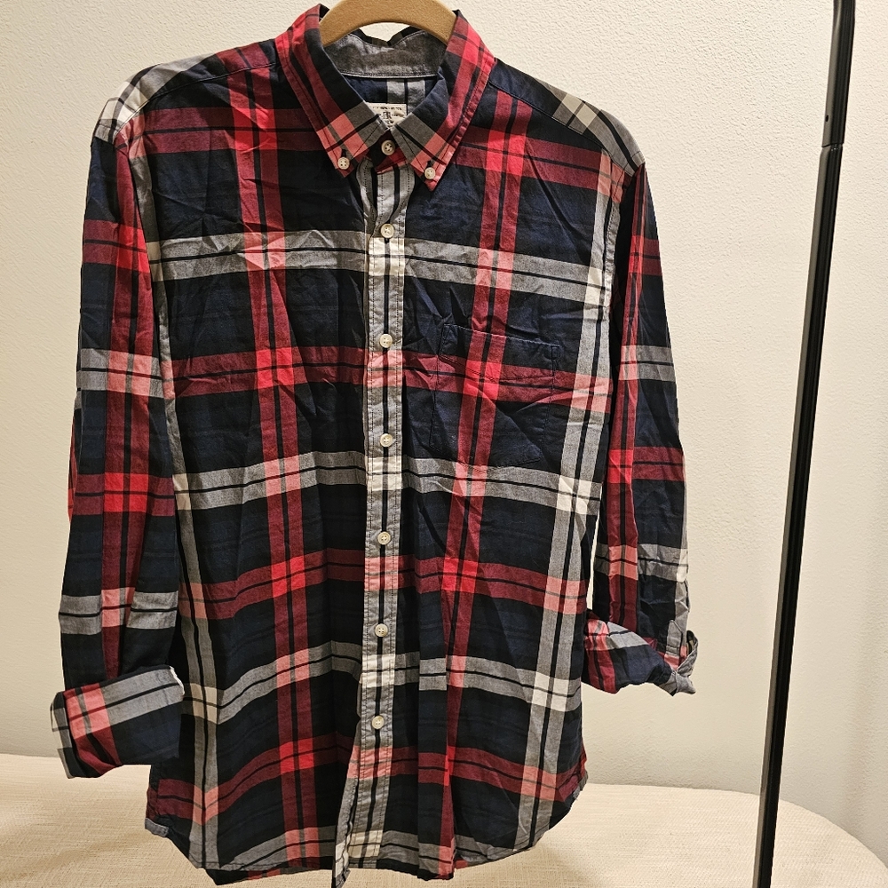 J Crew plaid flannel long sleeve size Medium Red and Navy blue